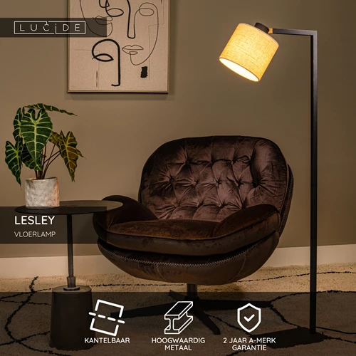 Lucide LESLEY - Vloerlamp - 1xE27 - Zwart - USP
